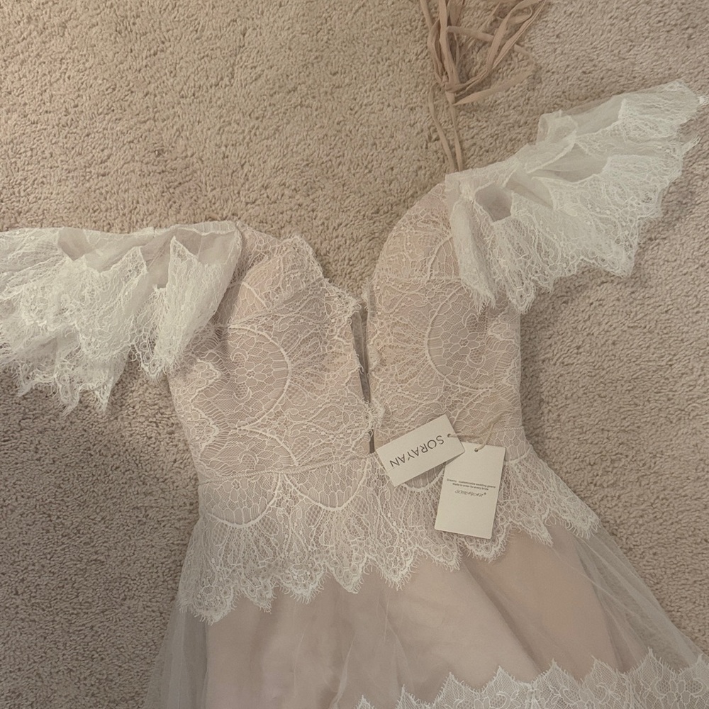 Elegant Lace Gown with Tulle Skirt - Picture 2 of 6